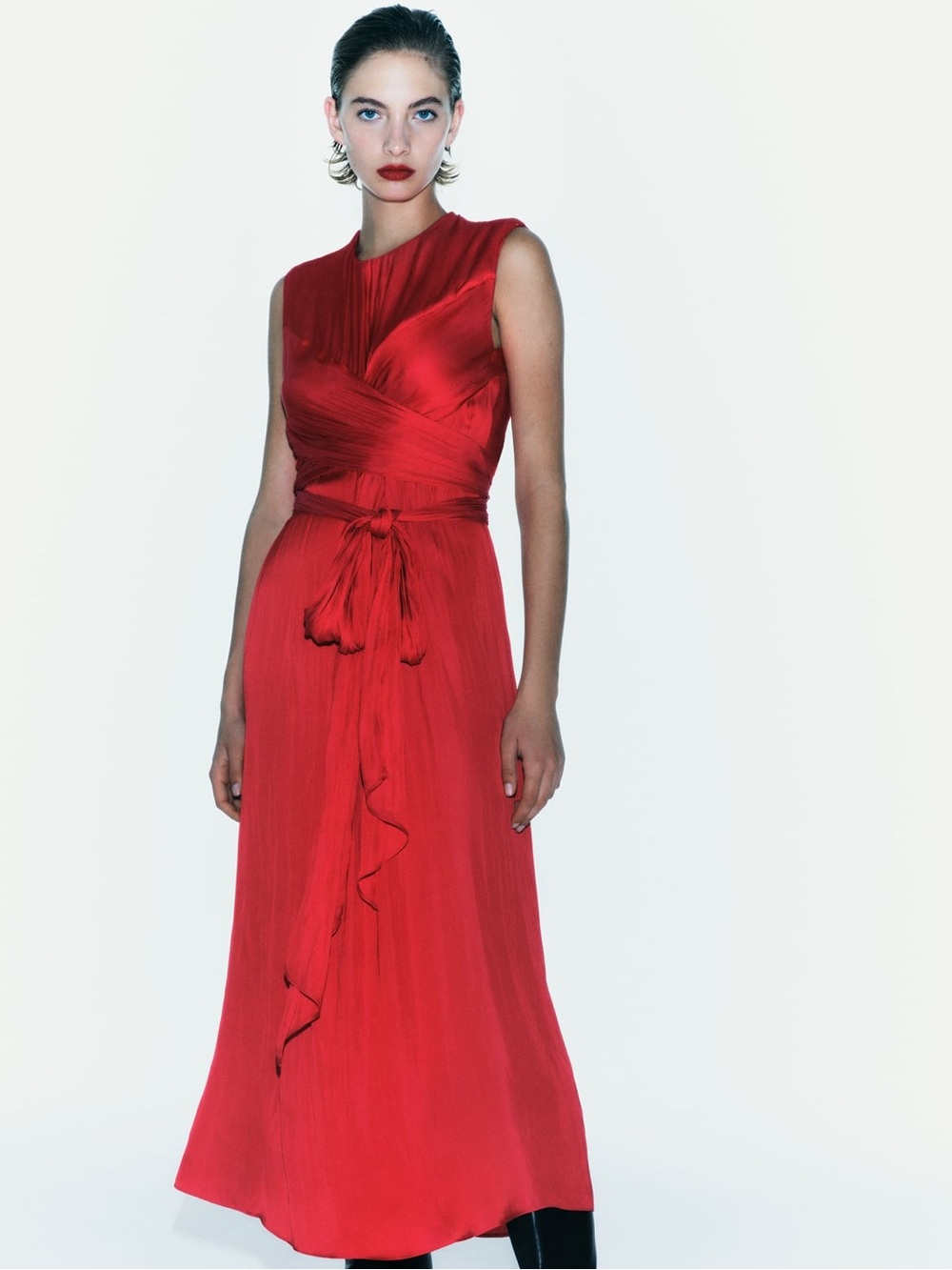 Zara Red Sleeveless Twist-Waist Maxi Dress - Picture 2 of 11